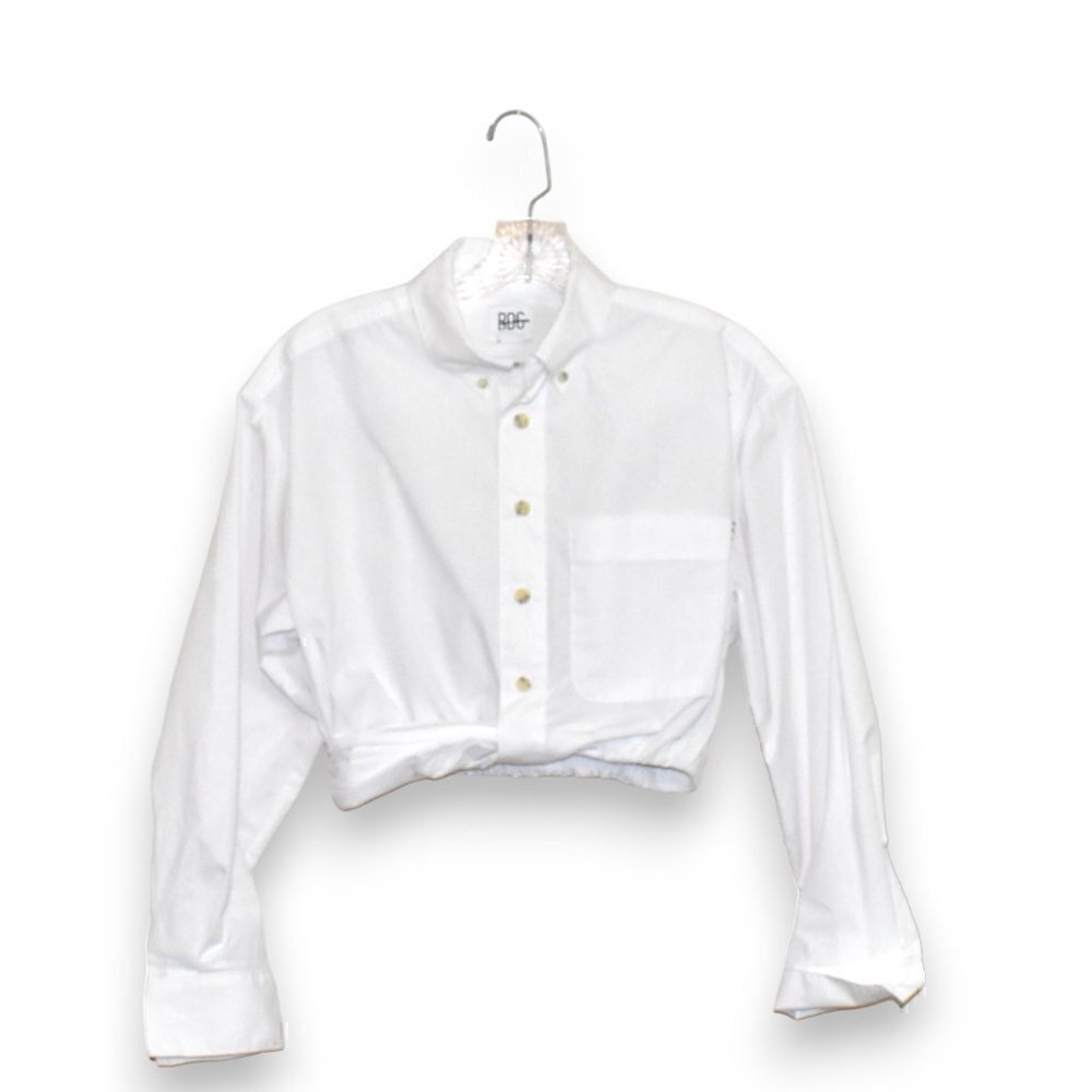 BDG Tummy Front Twist Long Sleeve Cropped Shirt White Size XS